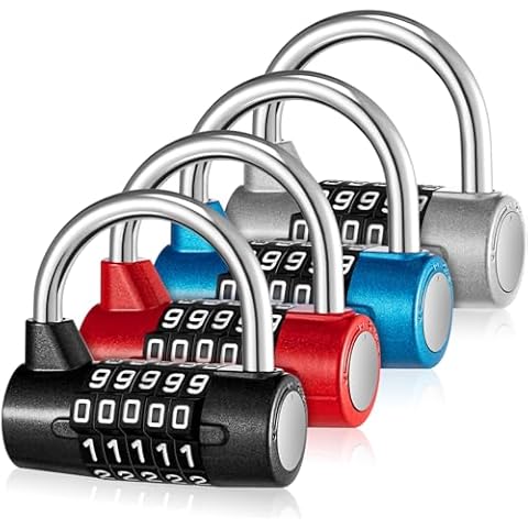 Shimeyao 4 Pcs 5 Letter Combination Lock Heavy Duty Gym Locker 5 Digit Word Locker Keyless Resettable Lock Metal Lock for College Gym Locker Toolbox Hasp Cabinet(Number Lock) Cover
