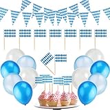 Estandarte Oktoberfest premontado en blanco-azul, banderines de 20 x 30 cm, totalmente de 10 metros de largo, resistente a la intemperie, adecuado para exteriores e interiores, como decoración decorativa de la sala para la fiesta vespertina bávara Oktoberfest, Oktoberfest.