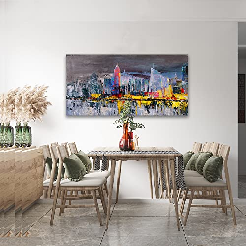 Cityscape Wall Art New York City Skyline Canvas Wall Art Abstract Canvas Cityscape Painting Colorful Nyc Skyline Canvas Prints Stretched And Framed For For Bedroom Home Office Living Room Decor #TOP1