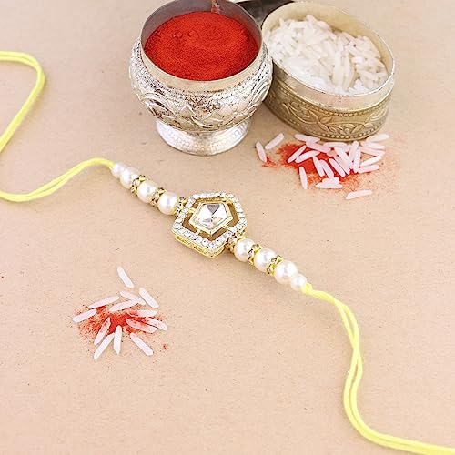 Image of I Jewels Design Rakhi With Roli Chawal & Rakshabandhan Card For Bro /Brother /Bhai