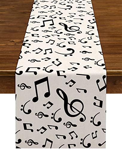 Nepnuser Linen Musical Notes Table Runner Music Event Birthday Party Wedding Decoration Farmhouse Home Dining Room Kitchen Table Decor (13" x 72")