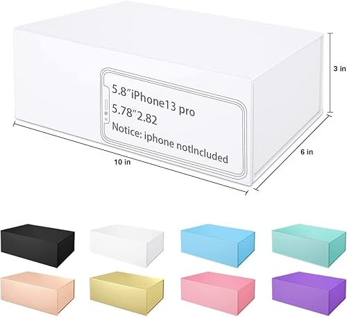 Miniatura 2 de ROSTELACK Caja de regalo, 10 x 6 x 3 pies, 5 unidades, color blanco, embalaje de regalo de lujo con tapa de cierre magnético, ideal para Navidad,