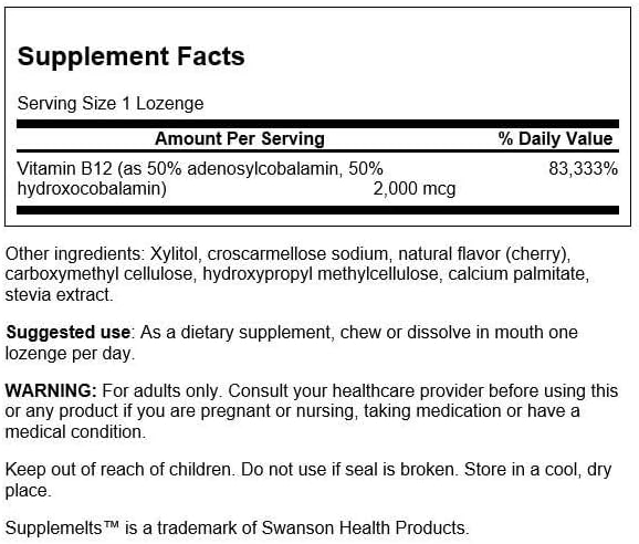 Swanson Suplemento Vitamina B12 Sublingual 60 Tabletas miniatura 2