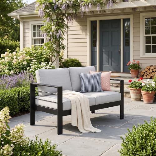Aluminum Patio Sofa, 3.2" Armrest Outdoor Loveseat, Outside Couch for Patio