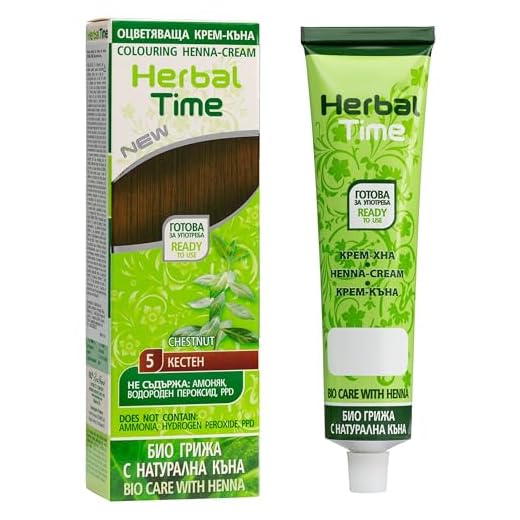 Herbal Time Henna Natural Colorante en Crema | Henna Pelo | Cubre Canas | Crema Tinte Coloración Temporal | Sin Amónico, Sin Sulfatos y Sin Parabenos | Henna Castaño | Color Castaño 5 | 75ml