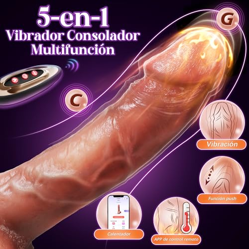 Miniatura 2 de Dildo Vibrador Realista, Consolador Eléctrico Con Función De Empuje, App Y Mando A Distancia, 9 Modos De Empuje Y 9 Vibraciones, Silicona Suave, Ventosa, Juguetes Sexuales Para Mujer, Hombre Y Pareja