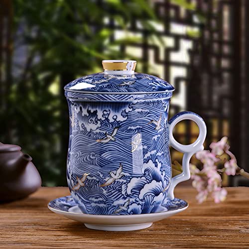 Taza de té de porcelana Jingdezhen con tapa y filtro para relajarse en casa, diseño Gaviota
