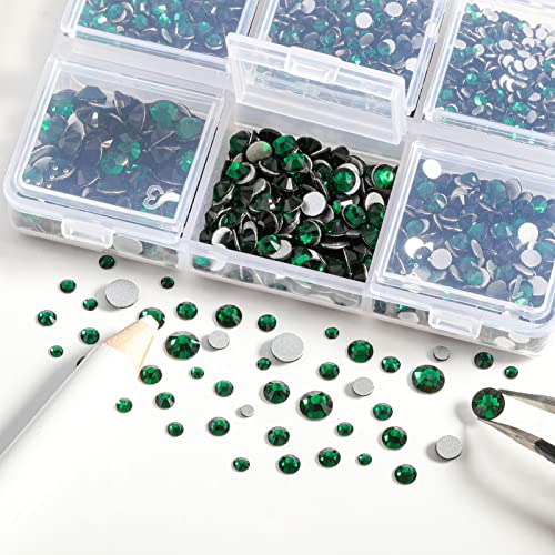 Beadsland 4300pcs Flatback Green Nail Gems Round Crystal Rhinestones for Crafts Mixed 6 Sizes with Picking Tweezers and Wax Pencil Kit - Image 3