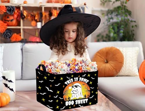 Image of Large Halloween Themed Candy Gift Boo Basket for Kids Baby Personalized Adults Storage Bin Fall Decor(Sunglasses Spooky)