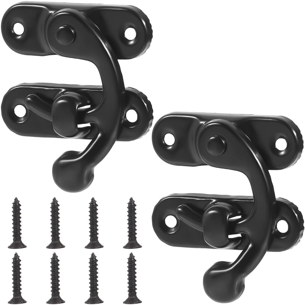 CRASPIRE 6 Sets Vintage Lock Clasp 37 x 42mm Black Mini Swing Arm Clasp Latch Right Toggle Hasp Hook with Screws Metal Catch Curved Buckle for Suitcase Jewelry Box Toolbox