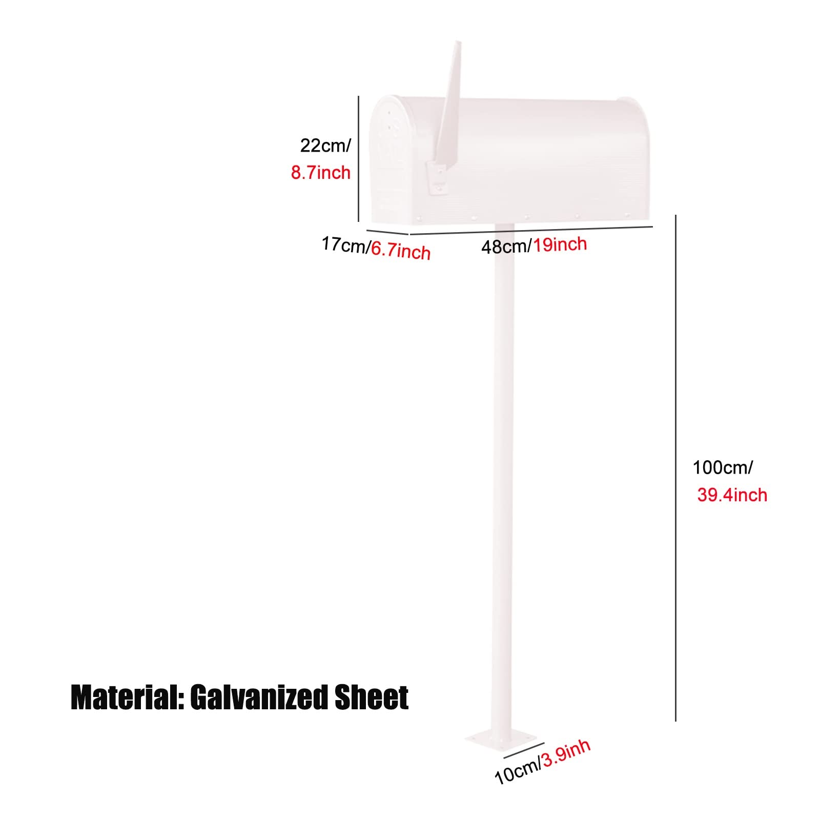 Buzón alto estilo americano para uso en exteriores, almacenamiento de cartas resistente a la intemperie con soporte de suelo, ideal para casa adosada y jardín