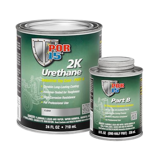 POR-15 2K Urethane - Clear - 32 FL OZ - Two Part Industrial Top Coat | Durable Long-Lasting Coating | Hammer Tough Finish