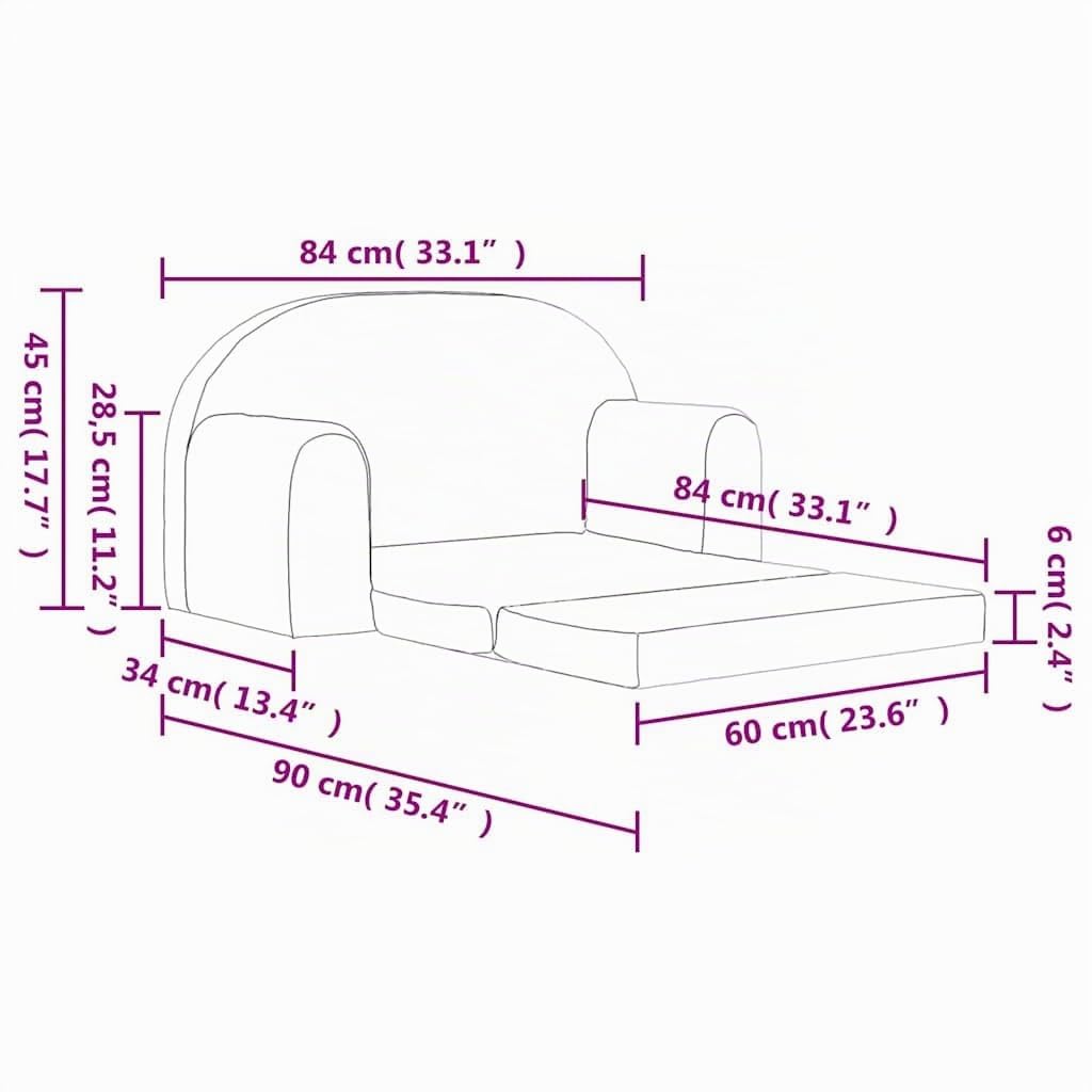 vidaXL Kinder-Schlafsofa 2-Sitzer Creme Weicher Plüsch, Kindercouch, Kinderzimmer Couch, Minisofa, Kinderzimmer Sofa, Minicouch, Mini Sofa