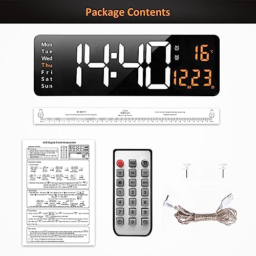 Image of Digital Wall Clock, 16 inch Large Digital Clock with Time Date Temp Week, Timer, 12 /24Hr, Auto-Dimming, Remote Control for Living Room /Classroom /Gym /Church /Store /Garage (Orange)