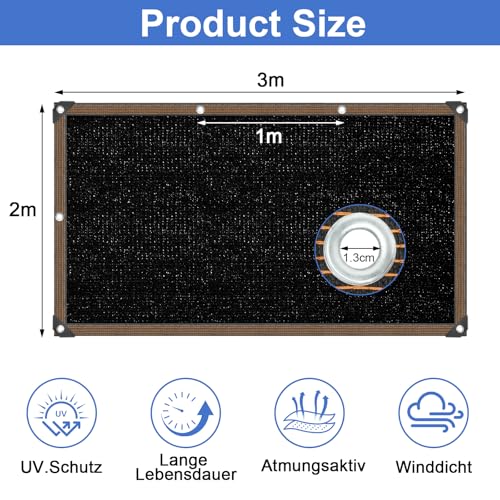 Filet d'ombrage 2x3m avec œillets pour balcon protection UV - 5