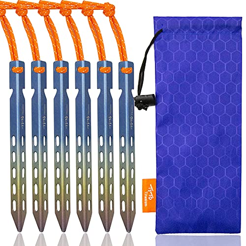 TiTo 6 Pack Titanium Tent Stakes 10X10X160mm V-Shaped Windproof Tent Nail...