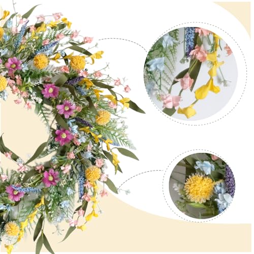 Egolot 22" Spring Summer Wreath for Front Door - Colorful Wildflower Wreath with Lavender & Forsythia, Everyday Floral Wreaths for Front Door Outside, Spring Door Wreath for Indoor Home Decor by egolot - Used condition - Image 2