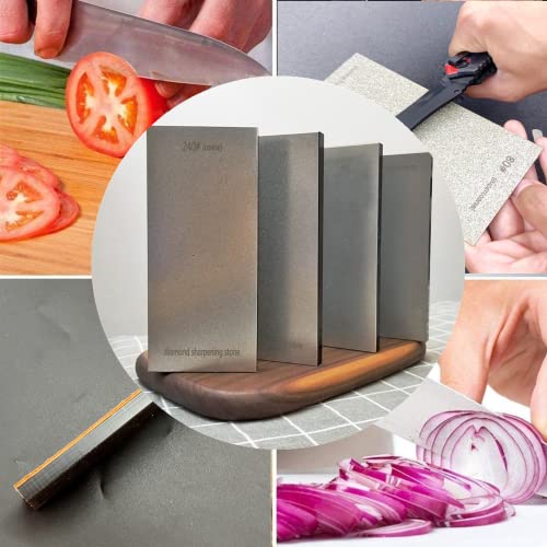 Diamond Sharpening Stone 2 Side Grit And Stropping Leather Strop 6Pcs Set, 80/180/240/400/600/800/1000/1500/2000/3000 Grit Kitchen Whetstone Honing Stone, Sharpening Dull Knives Grindstone Tool #TOP5