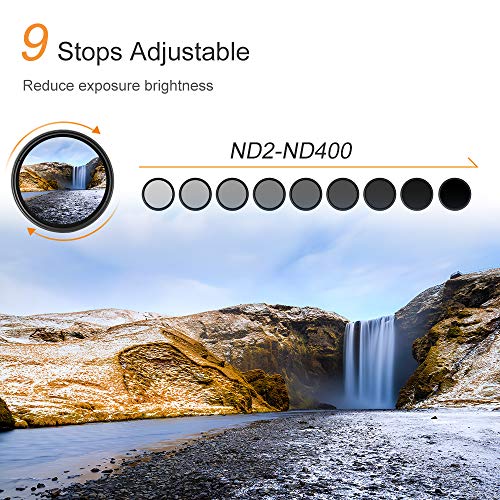 Image of K&F Concept 77mm Variable ND Filter ND2-ND400 (1-9 Stops) with Putter HD 28 Multi-Layer Coatings Import AGC Glass Adjustable Neutral Density Filter for Camera Lens