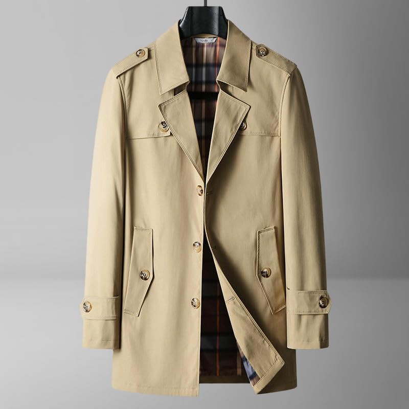 Gabardina azul marino de longitud media ideal para oficina y estilo negocios casual en otoño 3