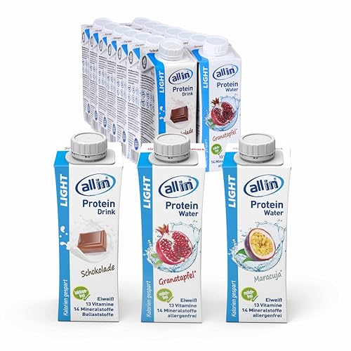 all in® LIGHT Protein Drink 3 Sorten: Maracuja, Granatapfel, Schokolade 14...