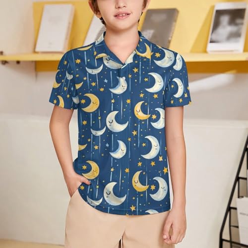 Boys' Classic Polo Shirts Short Sleeve Moisture-Wicking Golf & Tennis Shirts for Youth Teens Cute Stars Moon2