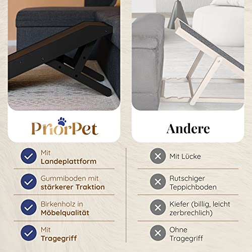 Hunderampe - Hundetreppe für kleine Hunde und große Hunde - Einstellbar 18-53 cm - Für Bett Sofa - Birkenholz - Landeplattform schließt nahtlos an - Rampe Hund Klappbar - Anti-rutsch Einsatz Schwarz