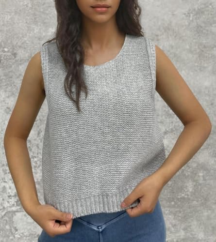 Image of Women's Back Tie Bow Knit Sweater Vest Casual Tops Y2K Sleeveless Crew Neck Knit Vest