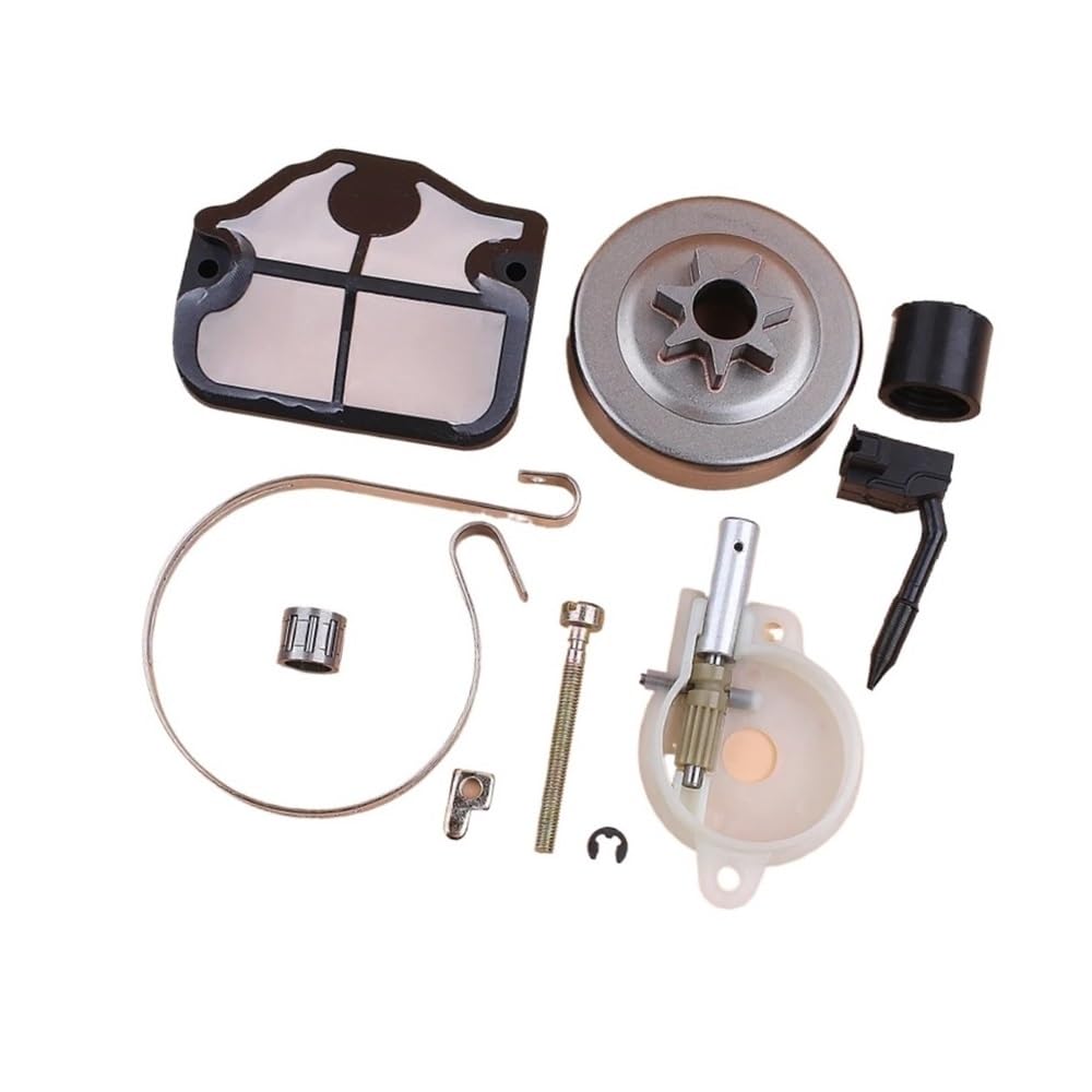 Kit de Embrague, Tambor, Aceite, Tensor de Cadena y Banda de Freno Compatible con motosierras 142, 141, 137, 136, 36 y 41. Repuestos for motosierras.