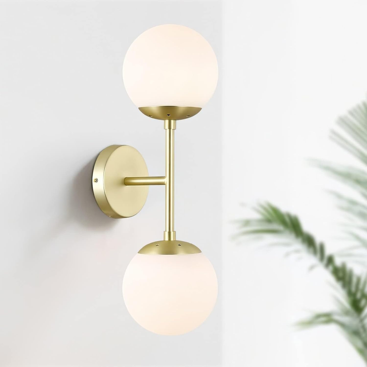KoKo&Yukina Mid Century Modern Bathroom Lights Gold Vanity Light Fixtures Globe Sconce 2-Light Bathroom Gold Vanity Light Mid Century Glass Globe Wall Lights
