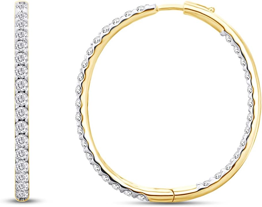 SAVEARTH DIAMONDS 5 CTTW Round Cut Lab Grown Diamond Inside-Outside Hinged 42.5 mm Hoop Earrings In 14k Gold Over Sterling Silver