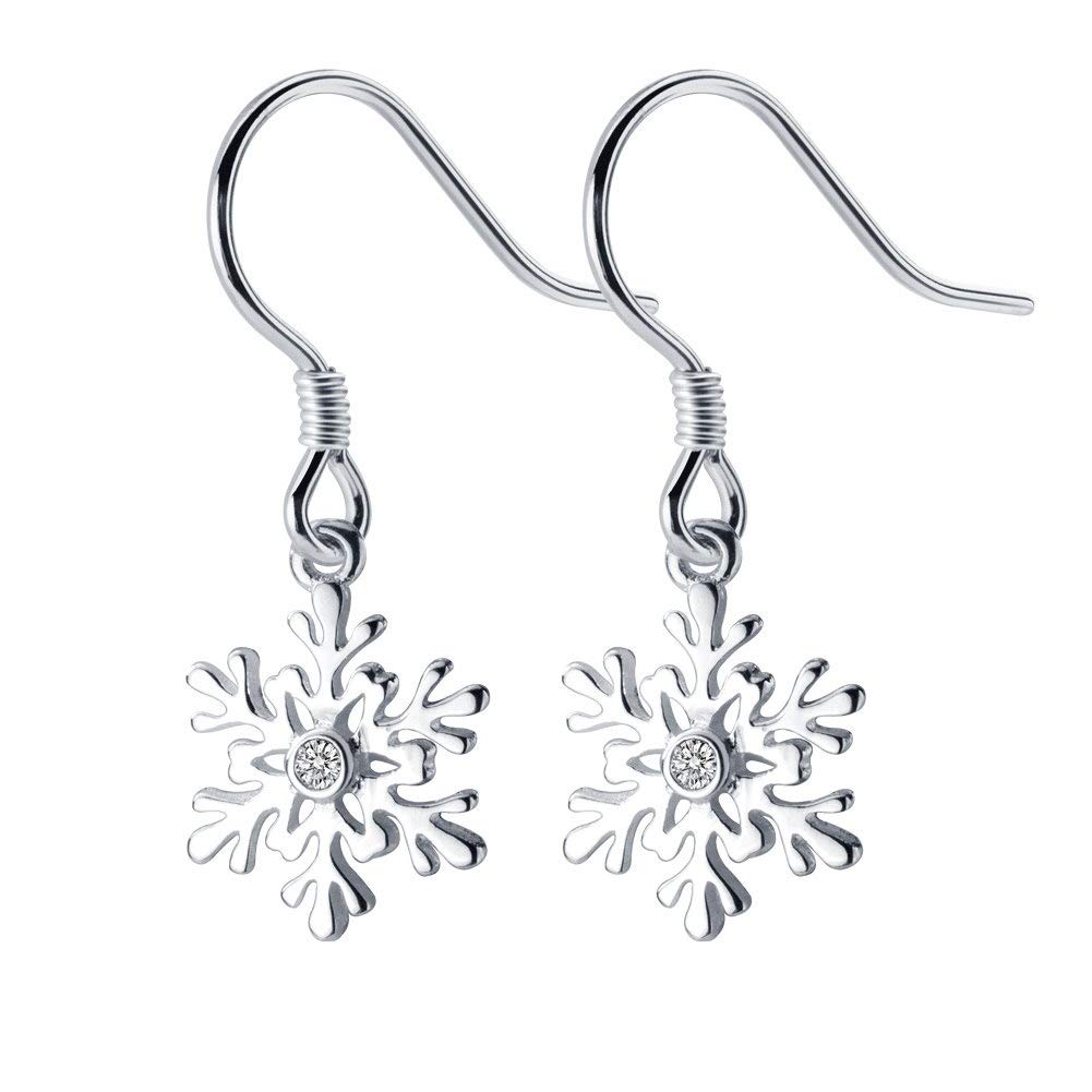 Boucles D'oreilles Flocon De Neige Avec Strass Colorés, Bordure En Argent Et Fermoirs à Levier En Acier Inoxydable Chirurgical - Légères - Boucles D' Oreilles De Noël - France
