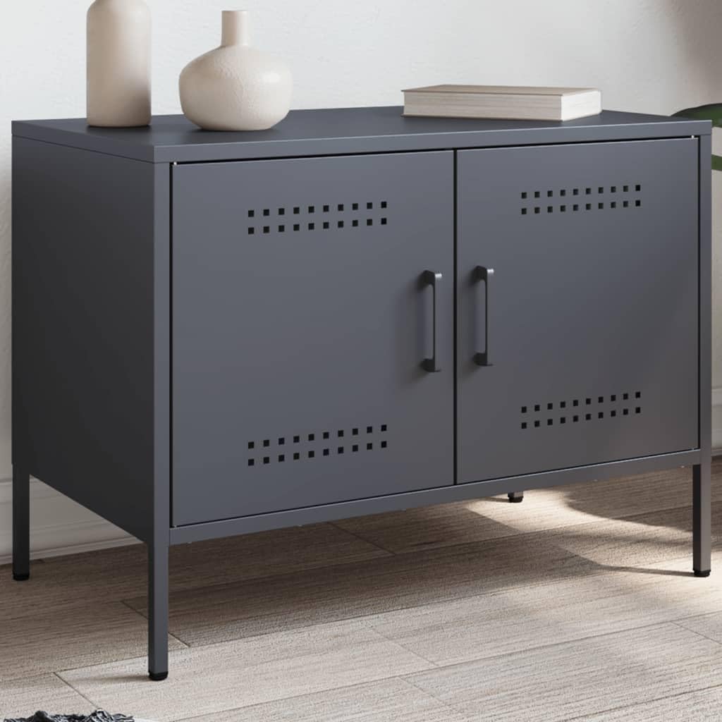 Mobile TV antracite in acciaio, 68 x 39 x 50,5 cm, con 2 scomparti, salvaspazio, per soggiorno, camera da letto, home theater, moderna credenza bassa con spazio e ripiano