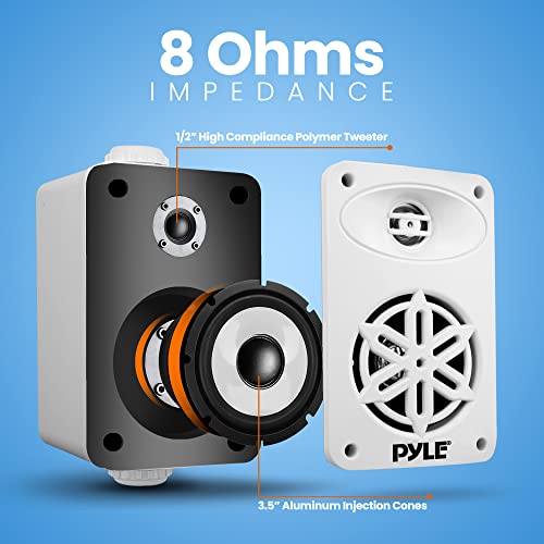Image of PyleUsa Indoor Outdoor Speakers Pair - 200 Watt Dual Waterproof 3.5 inch 2-Way Full Range Speaker System w / 1 /2 inch High Compliance Polymer Tweeter - in-Home, Boat, Deck, Patio, Poolside (White) - PDWR35WT