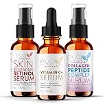 Eva Naturals Trifecta Face Serum Set – Retinol, Vitamin C & Peptides with Hyaluronic Acid & Niacinamide – Anti-Aging Skincare Bundle for Women – Collagen Boosting, Wrinkle & Spot Treatment