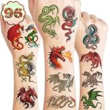 Dragon Temporary Tattoos Birthday Party Supplies Favors Decorations Knight Dragon Super Cute Fake 88PCS Tattoos Stickers for Kids Boys Girls School Classroom Rewards Gifts Ideal Halloween