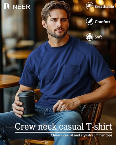 Neer 3 Pack Big and Tall Shirts for Men with Pocket XL-5XL Plus Size Crew Neck Raglan Short Sleeve Summer Casual T Shirts Tee3