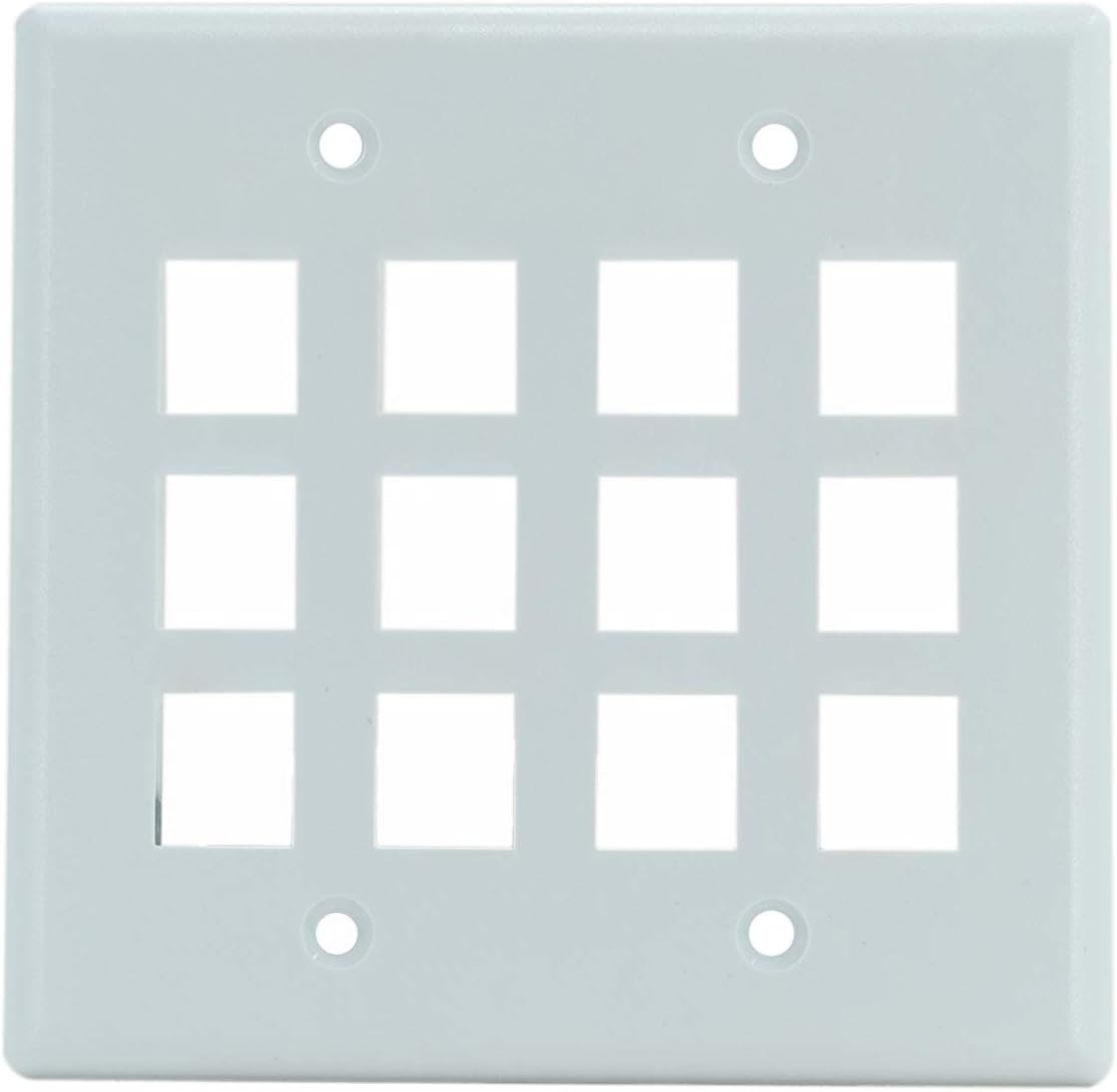 Legrand On-Q WP3412WH 12 Port Keystone Two Gang Wall Plate, Supports Keystone Insert, Screw-In Plastic, White