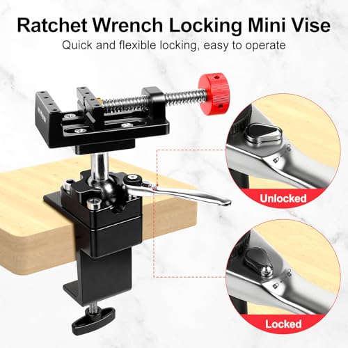 Image of ArtyMaster 360 Rotating Mini Bench Vise with Quick-Release Ratchet Wrench, 2.48 inch General-Purpose Table Vise for Woodworking, Metalworking, Modeling, Mini Vice Clamp for Small Projects WT104C