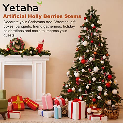 10 Pcs Christmas Artificial Holly Berries (Red Frosted Fruits On The Branch) For Decoration #TOP2