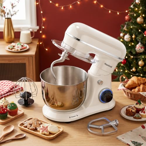 Image of Honinst 4QT Electric Stand Mixer, 10-Speed Tilt-Head Compact Kitchen Mixer | Multiple Stylish Colors | Food mixer with Dough Hook & Beater & Whisk | for Cake & Bread | Dishwasher-Safe | Beige