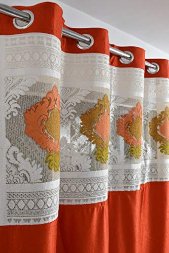Image of LaVichitra Polyester Door Curtain with Designer Net (7ft, Rust) -2 Pieces