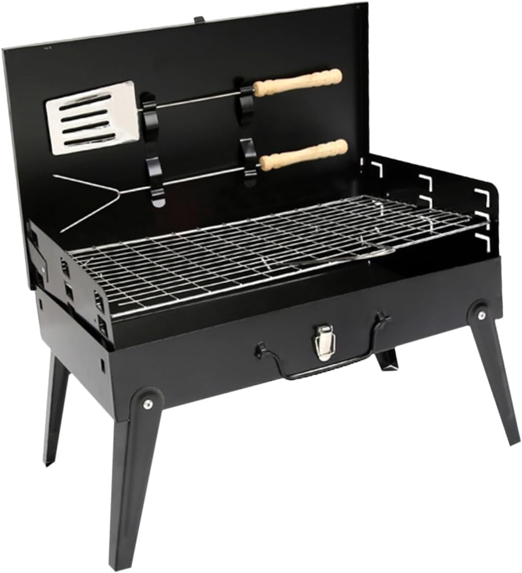 Vaguelly Portable Folding Outdoor Bbq Grill with Barbecue Tools, Compact Box-style Stove 44x27x47cm for Camping and Picnic