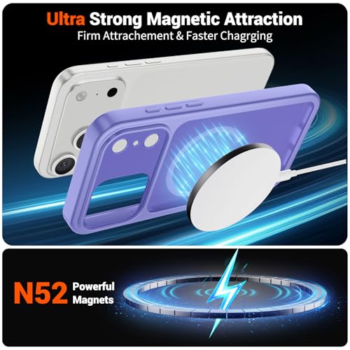 Image of SUPFINE Magnetic for iPhone 17 Pro Case Purple | (Compatible with MagSafe)(Military Grade Drop Protection)(Camera Protection)Translucent Matte Phone Cover