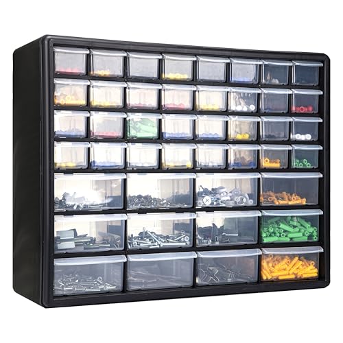 CraftGenes 44 Drawer Screw Storage Organiser Black Workshop Storage Drawers Cabinet with Adjustable Dividers Wall Mounted Small Parts Organiser for Screws Bolts Washers Drill Bits and Crafts