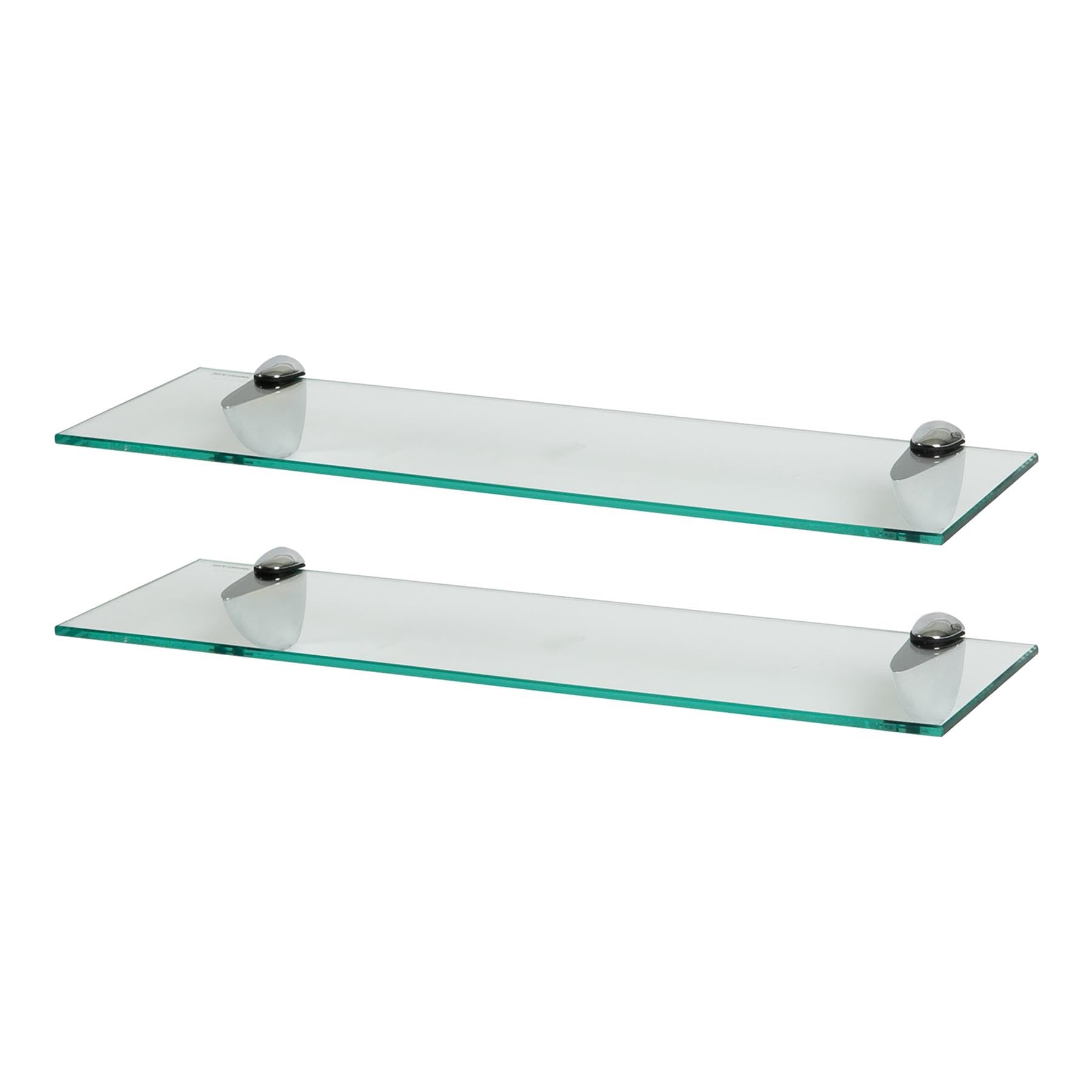 Harbour Housewares Floating Glass Wall Shelves - 60cm - Pack of 2 - Shelving Storage Vanity Display Shelf Unit with Silver Brackets for Bathroom, Shower, Kitchen, Living Room