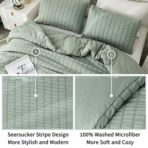 Image of AveLom Seersucker Queen Comforter Set, Sage Green, 90x90, 3 Pieces
