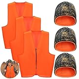 Suhine 6 Pack Blaze Orange Hunting Vest and Reversible Hat Set 3 Hunting Vest 3 Camo and Blaze Orange Hat for Men Outdoor Sports Fishing and Hiking