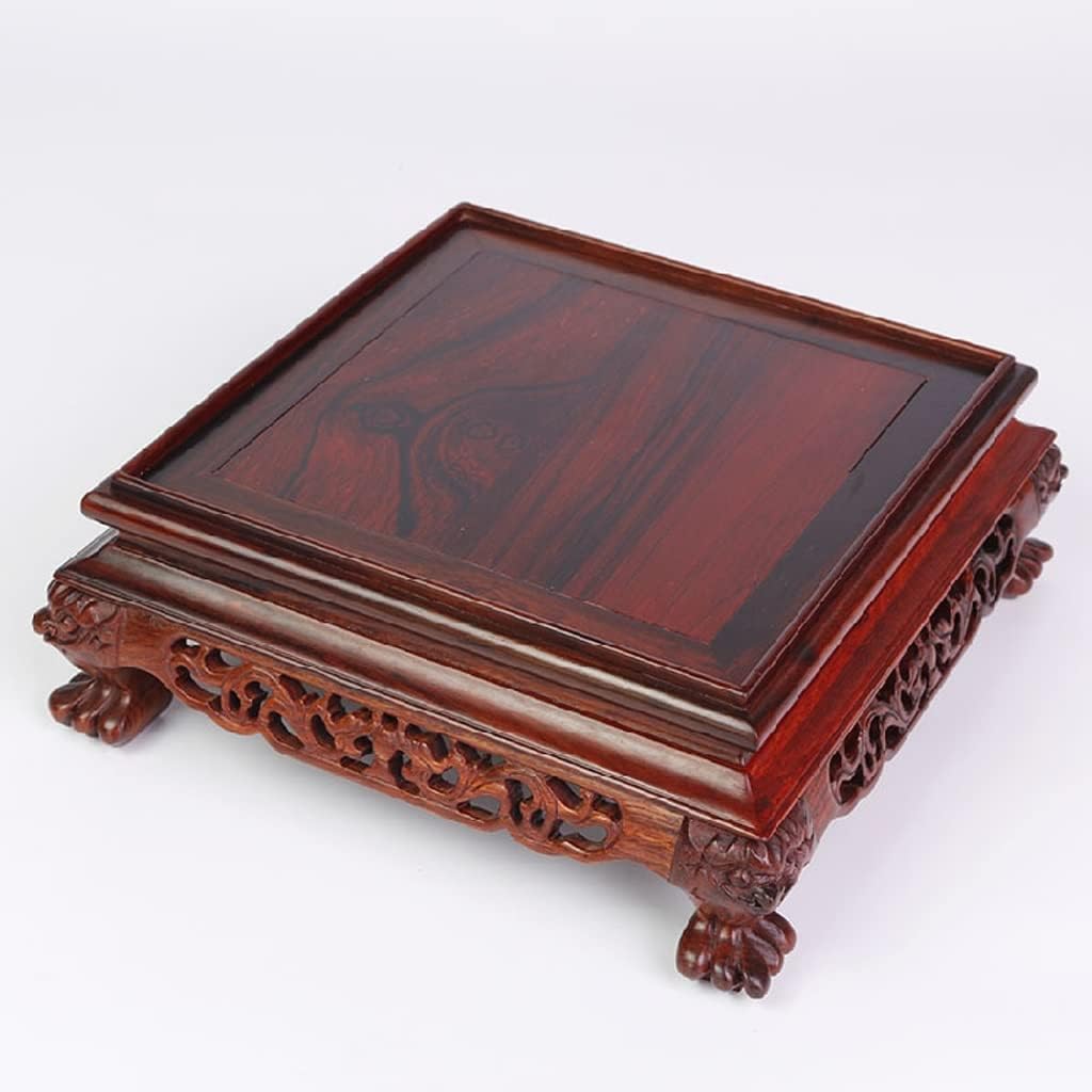 Bonsai Pedestal Vase Pedestal Stands Retro Rectangular Wooden Bottom Bracket Home Potted Plant Base Vase Base Ornaments Embossed Classical Craft Display Stand Planter Stand Plant Holder(Medium)