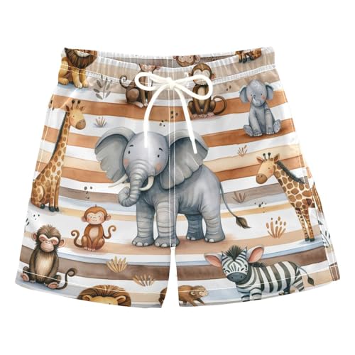 Boy Swim Trunks Cute Safari Animals Summer Beach Quick Dry Swimsuit Bathing Suit, 2-8T